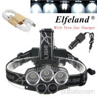 Elfeland 6000Lumens 5X T6 LED USB Rechargeable Headlamp Headlight Head Light Torch Waterproof + USB Cable + Car Charger For Hiking Camping